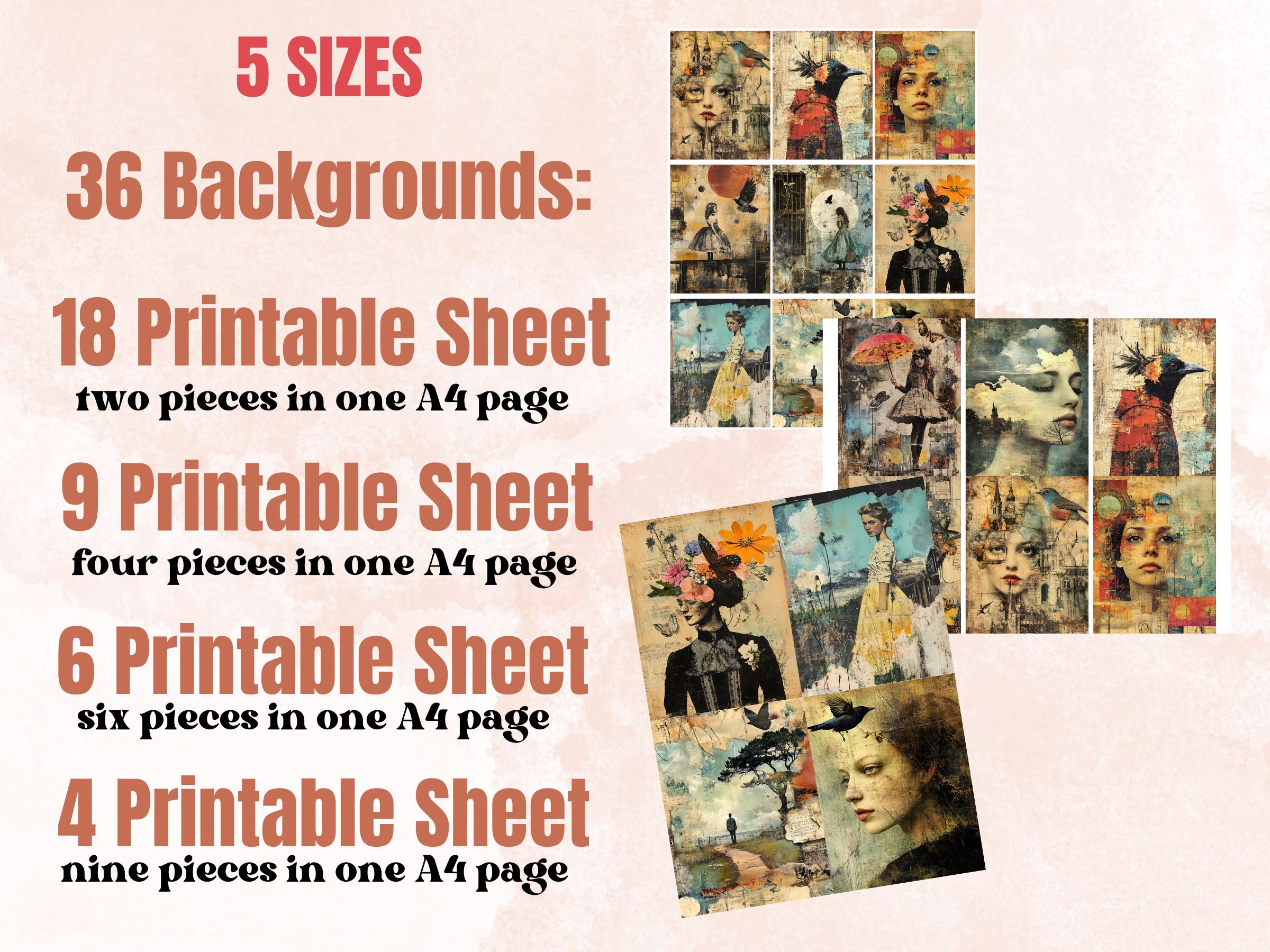Whimsy Grunge Collage Paper Kit, Surreal Grunge Mixed Media Sheet, Whimsical Distressed Ephemera Images, Quirky Journal, Scrapbook Paper