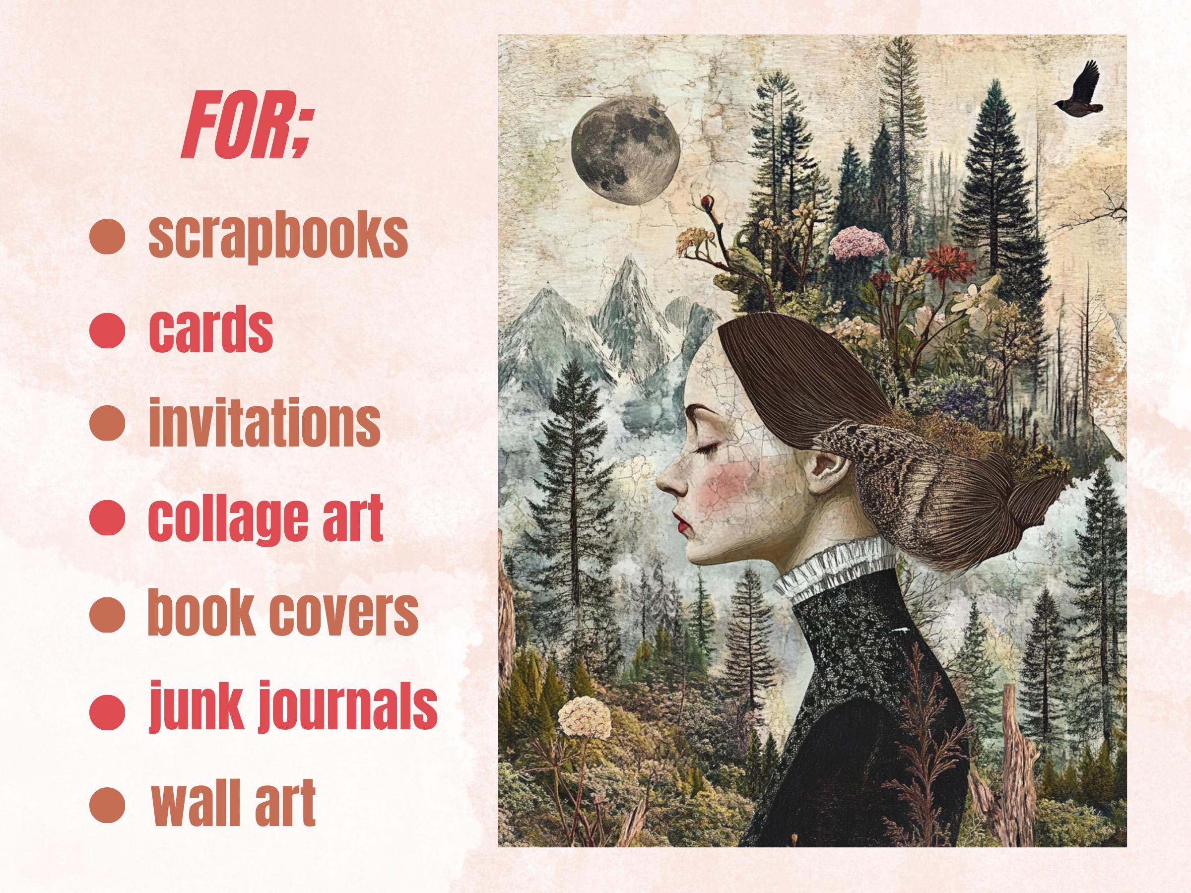 Whimsy Forest Collage Paper Kit, Surreal Forest Mixed Media Sheet, Whimsical Woodland Ephemera Images, Quirky Junk Journal, Scrapbook Paper