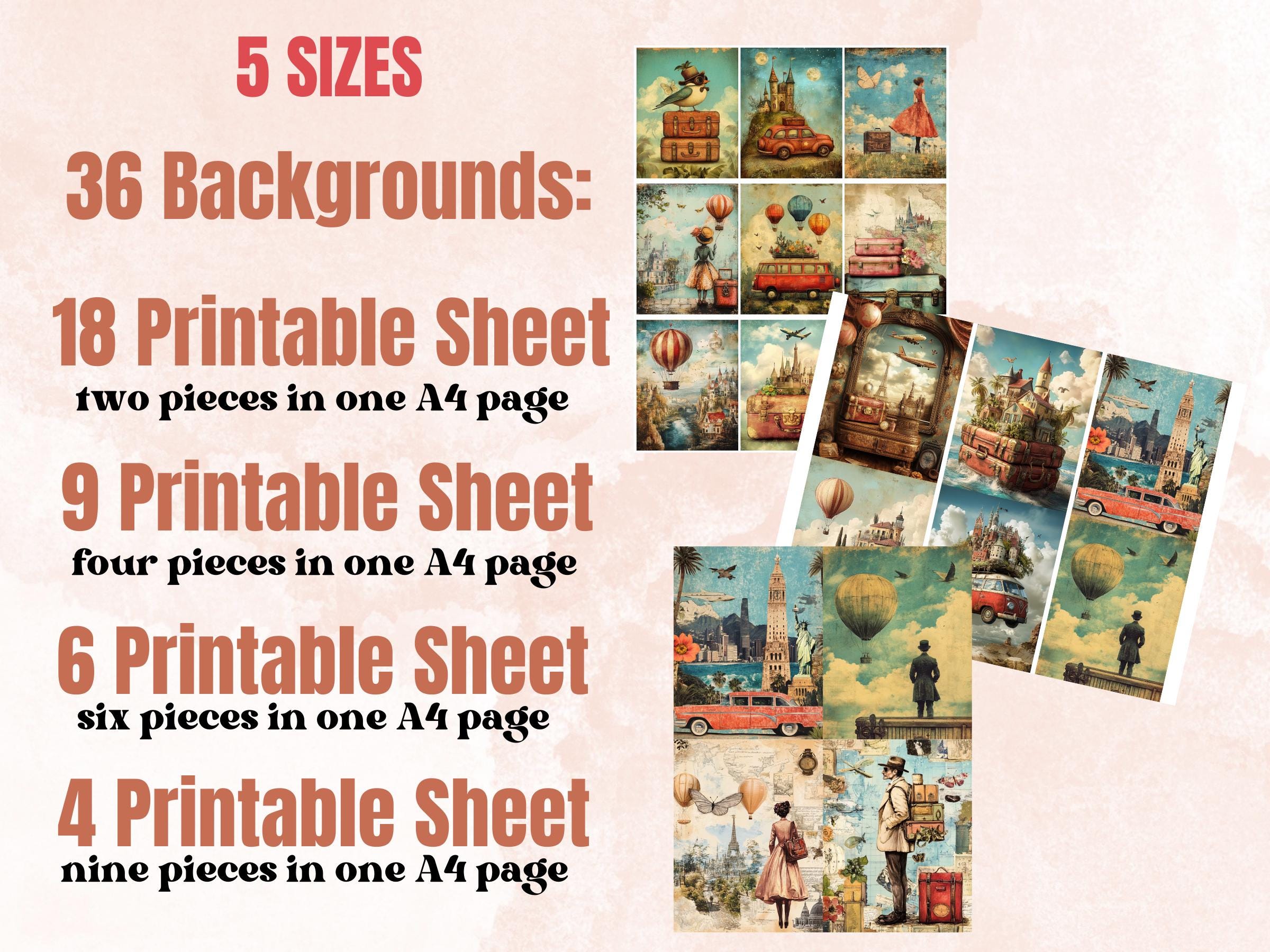 Whimsy Travel Collage Paper Kit, Surreal Travel Mixed Media Sheet, Whimsical Wanderlust Ephemera Images, Quirky Journal, Scrapbook Paper