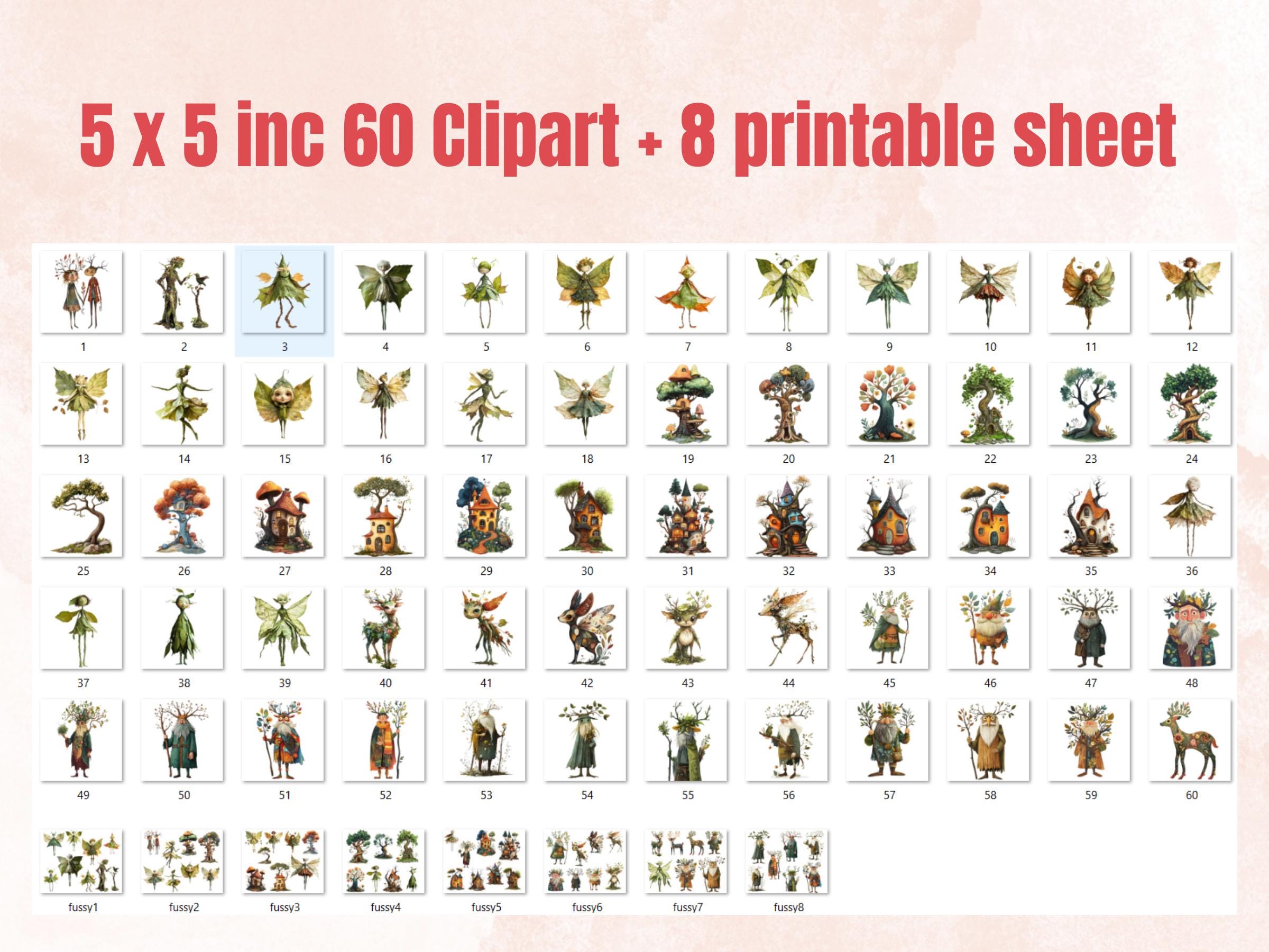 Whimsy Forest Collage Elements Kit, Whimsical Surreal Woodland Fussy Cut, Quirky Weird Fairy Clipart, Green Junk Journal, Clipart Background