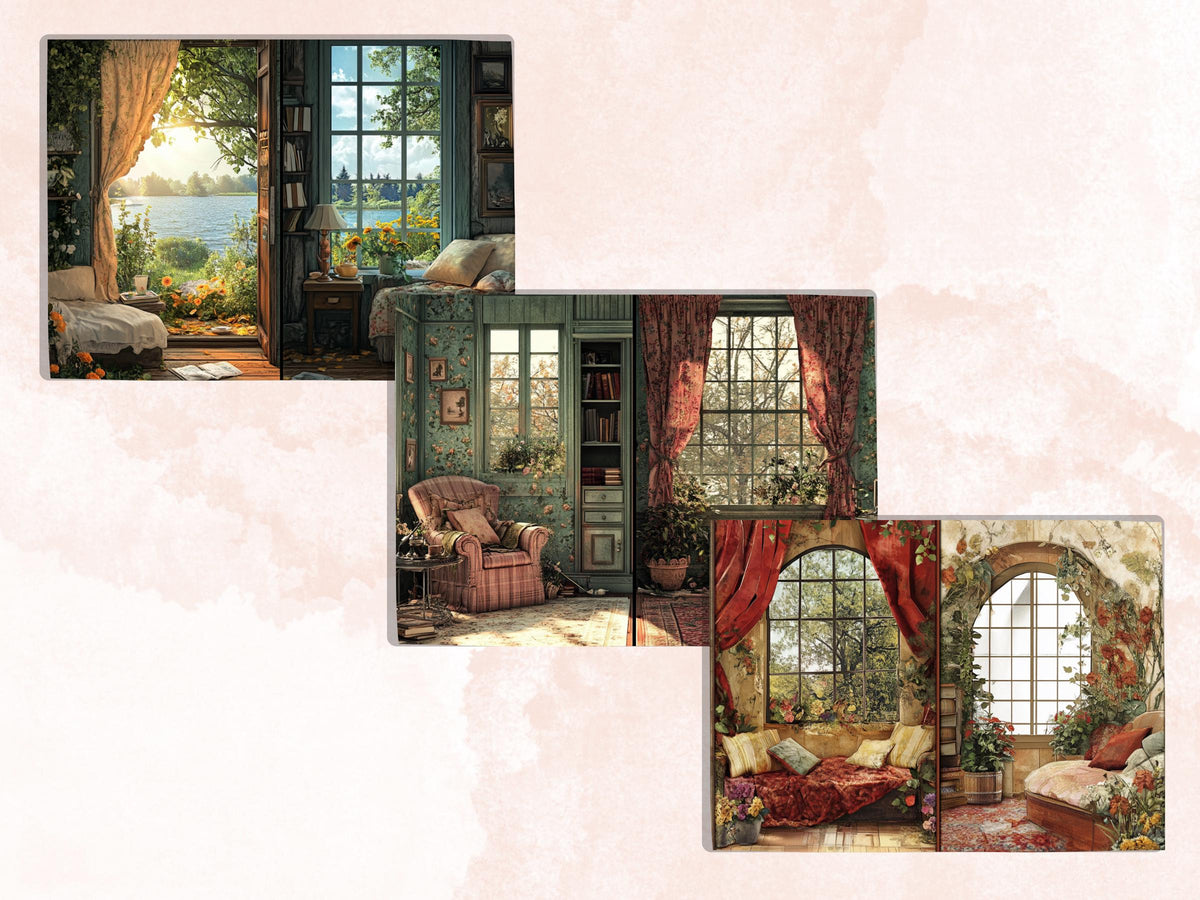 Cozy Morning Corner Junk Journal Kit, Comfy Morning Scenes Pages Ephemera, Relaxing Collage Sheet, Scrapbook Paper, Cozy Nook Background