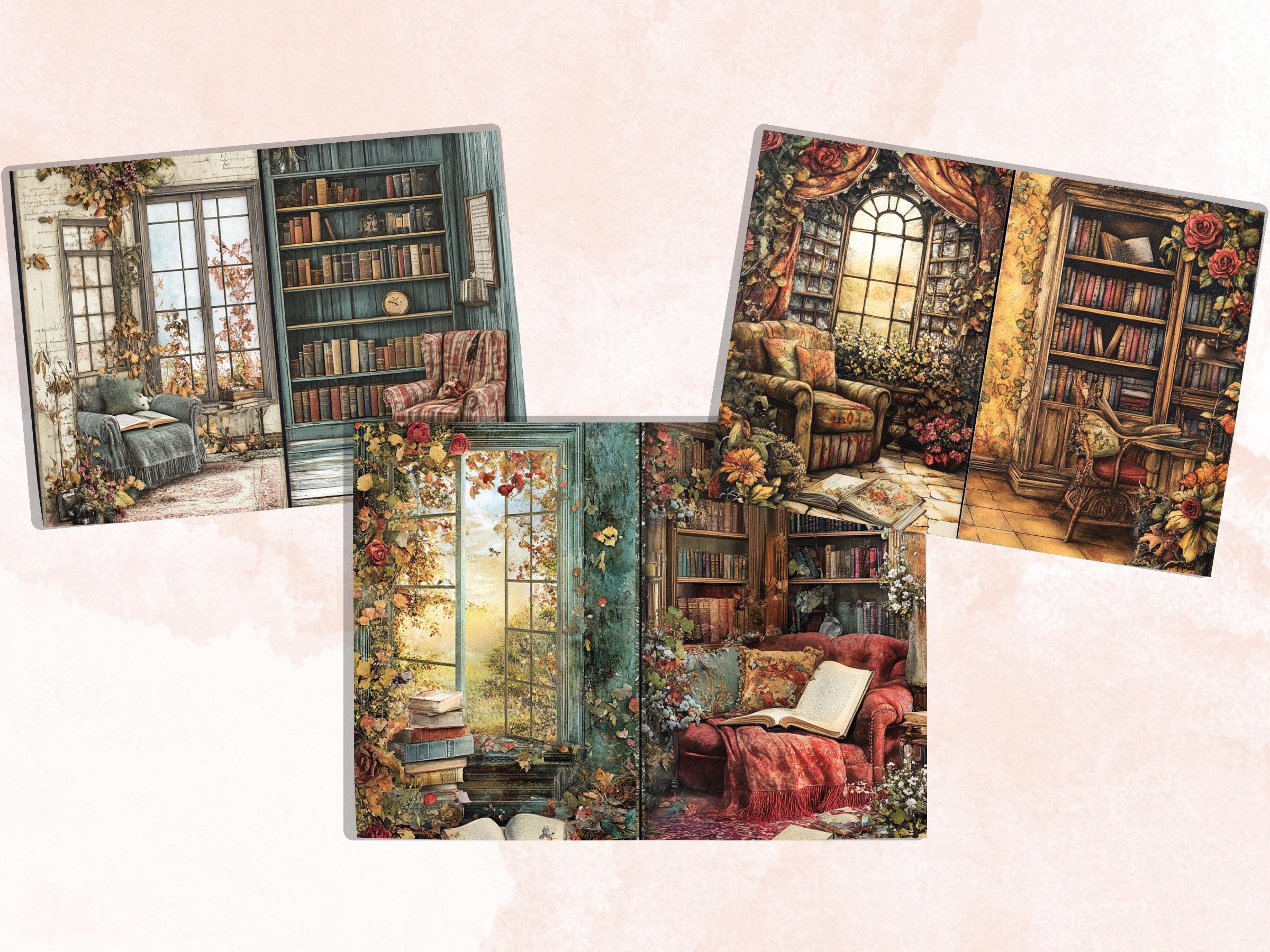Cozy Reading Corner Junk Journal Kit, Comfy Reading Scenes Pages Ephemera, Relaxing Collage Sheet, Scrapbook Paper, Cozy Nook Background