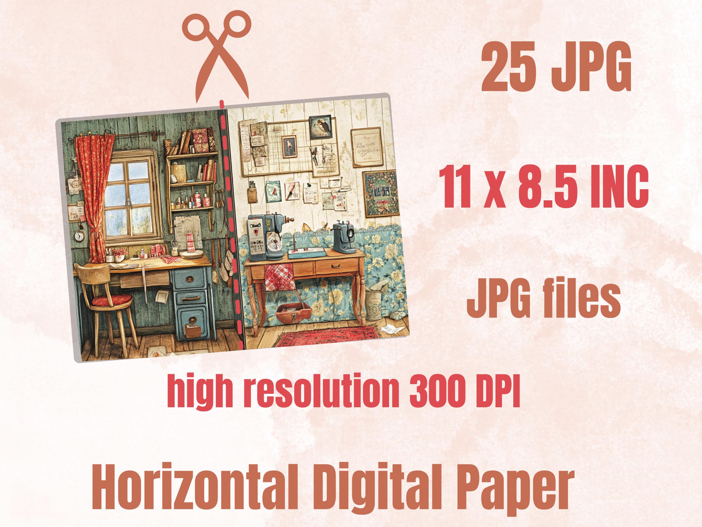 Cozy Sewing Corner Junk Journal Kit, Comfy Sewing Scenes Pages Ephemera, Relaxing Collage Sheet, Scrapbook Paper, Cozy Nook Background