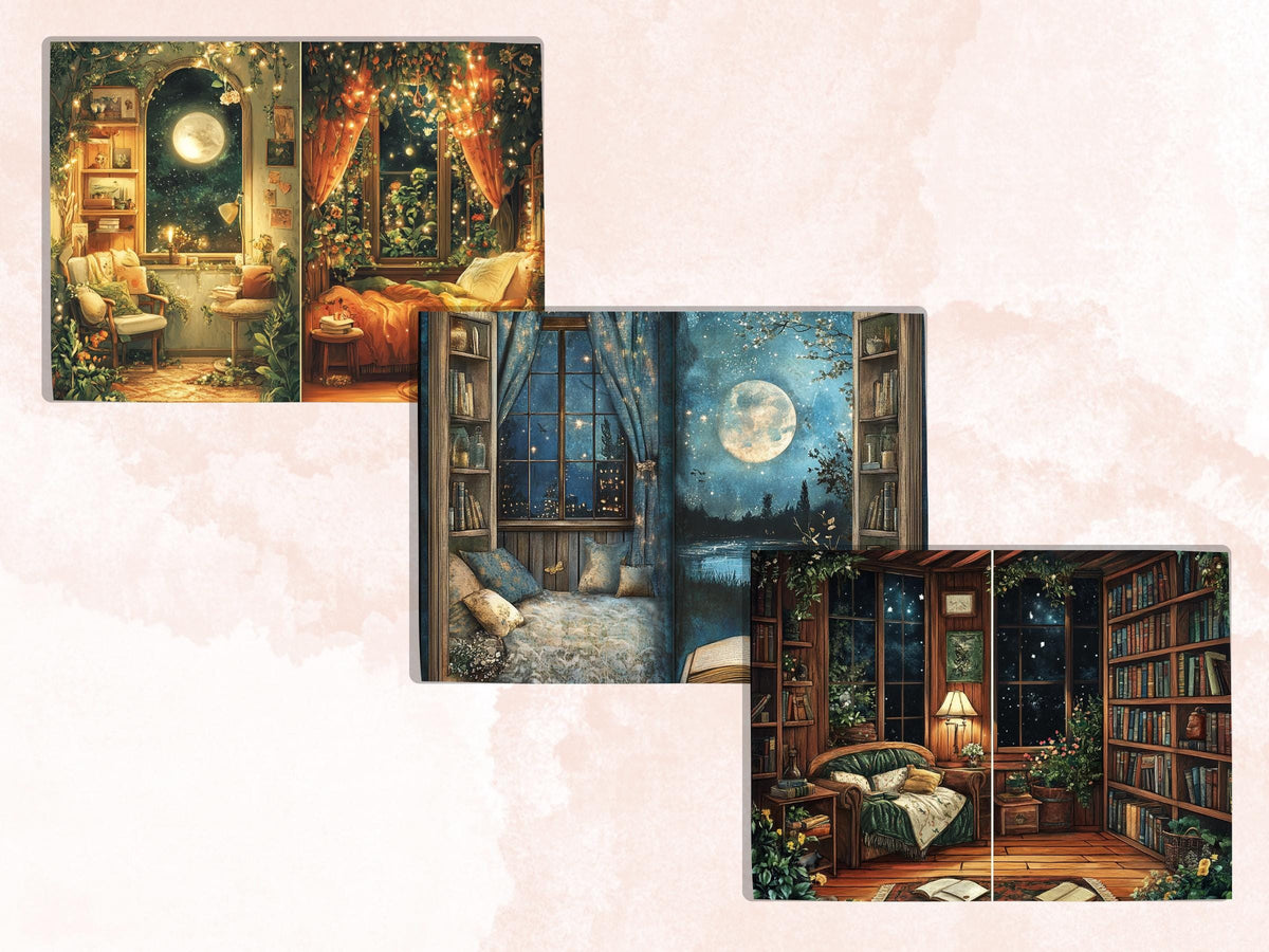 Cozy Night Corner Junk Journal Kit, Comfy Nighttime Scenes Pages Ephemera, Relaxing Collage Sheet, Scrapbook Paper, Cozy Nook Background