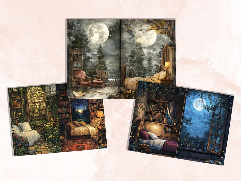 Cozy Night Corner Junk Journal Kit, Comfy Nighttime Scenes Pages Ephemera, Relaxing Collage Sheet, Scrapbook Paper, Cozy Nook Background