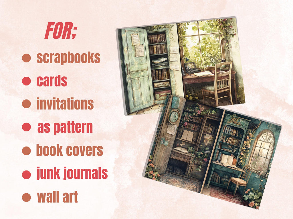 Cozy Writting Corner Junk Journal Kit, Cozy Writting Scenes Pages Ephemera, Relaxing Collage Sheet, Scrapbook Paper, Comfy Nook Background