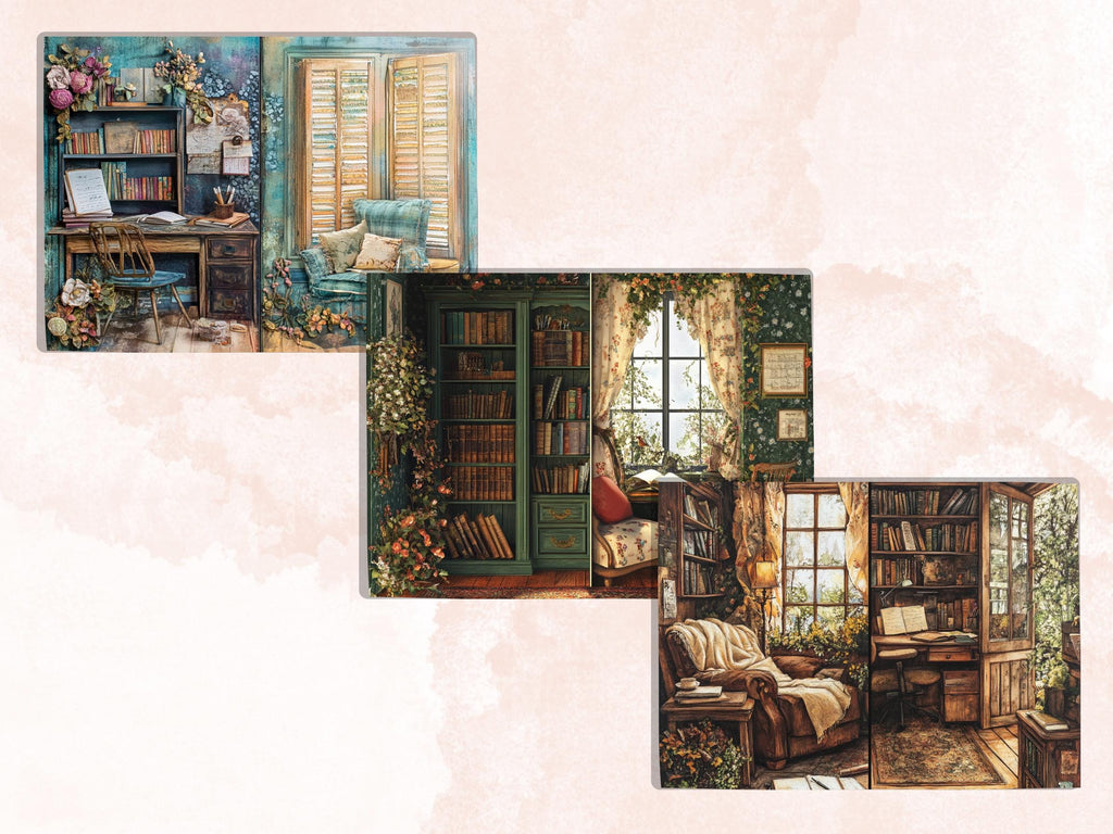 Cozy Writting Corner Junk Journal Kit, Cozy Writting Scenes Pages Ephemera, Relaxing Collage Sheet, Scrapbook Paper, Comfy Nook Background