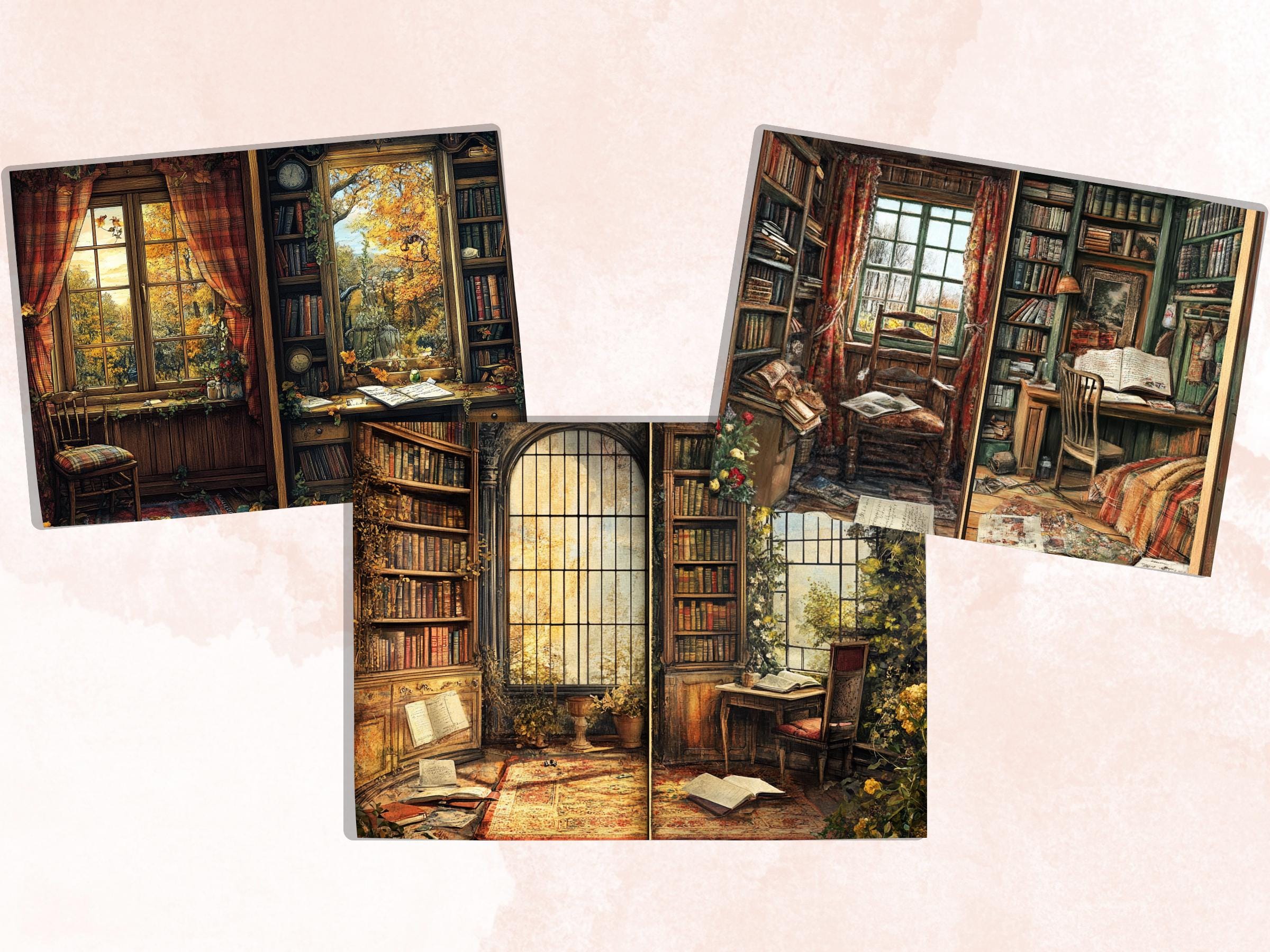 Cozy Writting Corner Junk Journal Kit, Cozy Writting Scenes Pages Ephemera, Relaxing Collage Sheet, Scrapbook Paper, Comfy Nook Background