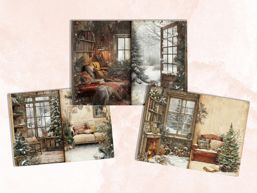 Cozy Winter Corner Junk Journal Kit, Comfy Winter Scenes Pages Ephemera, Relaxing Collage Sheet, Scrapbook Paper, Cozy Nook Background