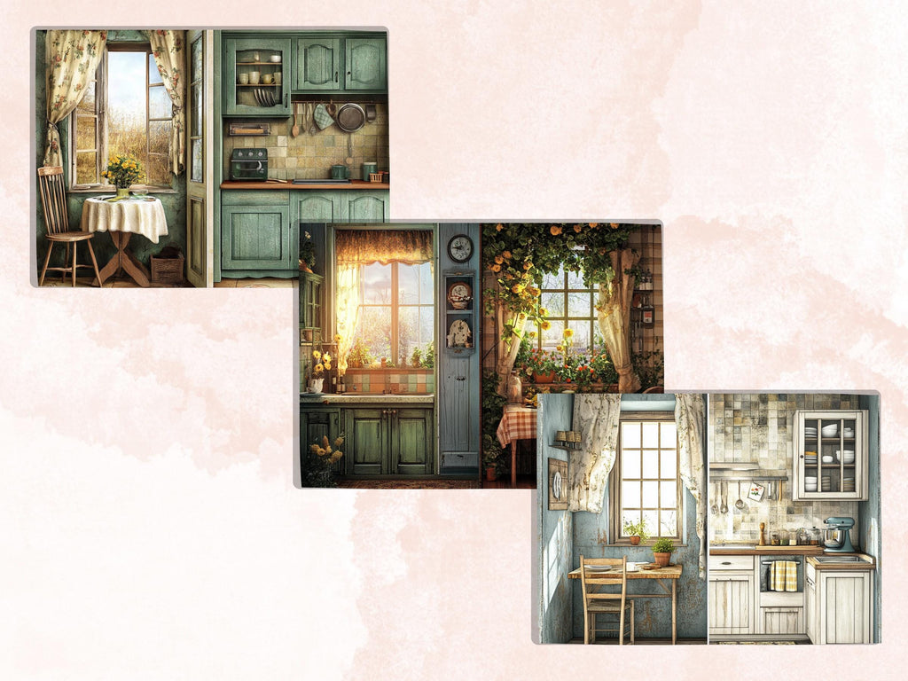 Cozy Kitchen Corner Junk Journal Kit, Country Kitchen Scenes Pages Ephemera, Relaxing Collage Sheet, Scrapbook Paper, Cozy Nook Background