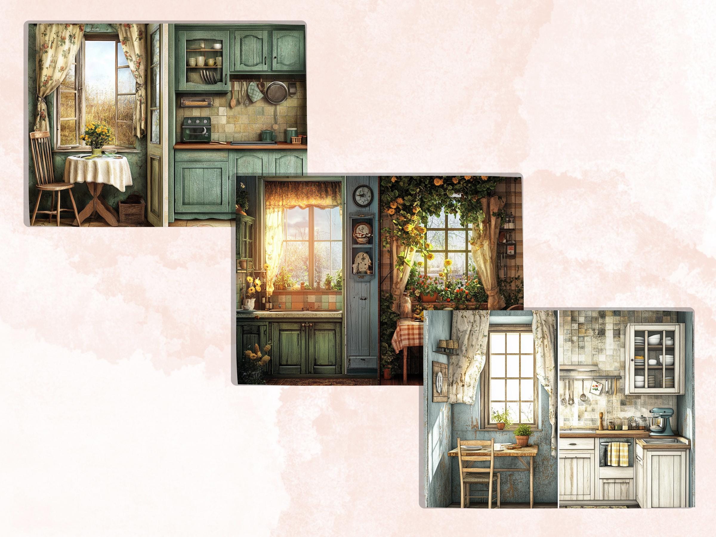 Cozy Kitchen Corner Junk Journal Kit, Country Kitchen Scenes Pages Ephemera, Relaxing Collage Sheet, Scrapbook Paper, Cozy Nook Background