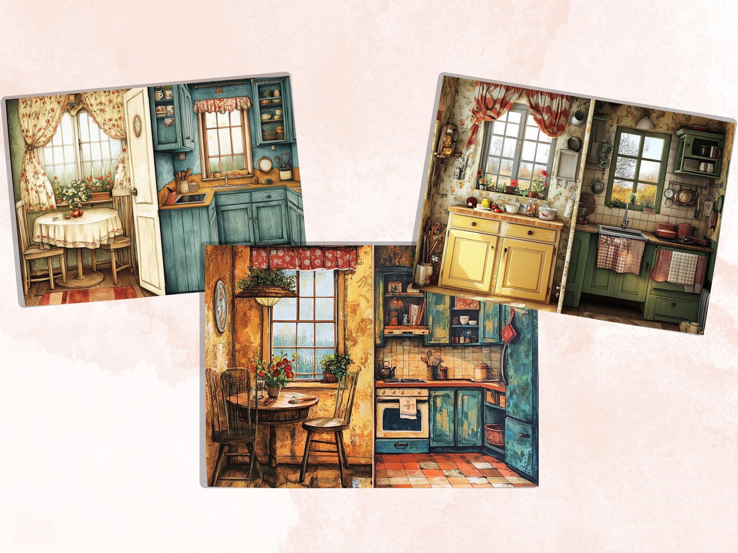 Cozy Kitchen Corner Junk Journal Kit, Country Kitchen Scenes Pages Ephemera, Relaxing Collage Sheet, Scrapbook Paper, Cozy Nook Background