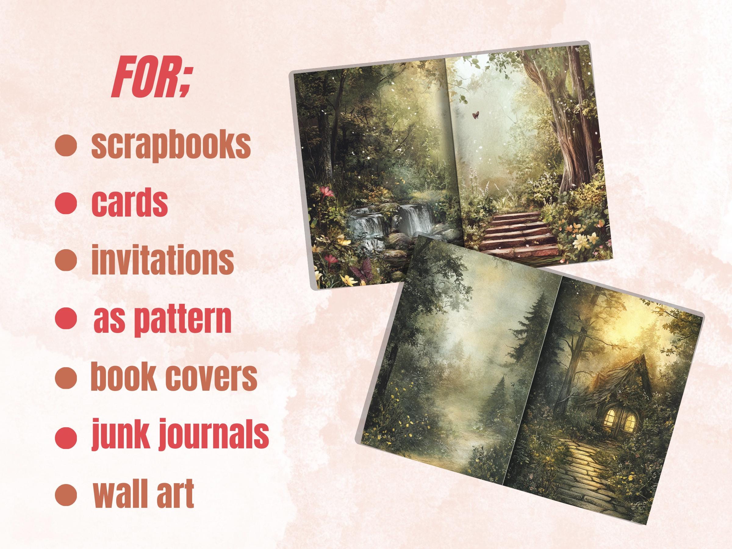 Cozy Forest Corner Junk Journal Kit, Enchanted Forest Scenes Pages Ephemera, Relaxing Collage Sheet, Scrapbook Paper, Cozy Nook Background