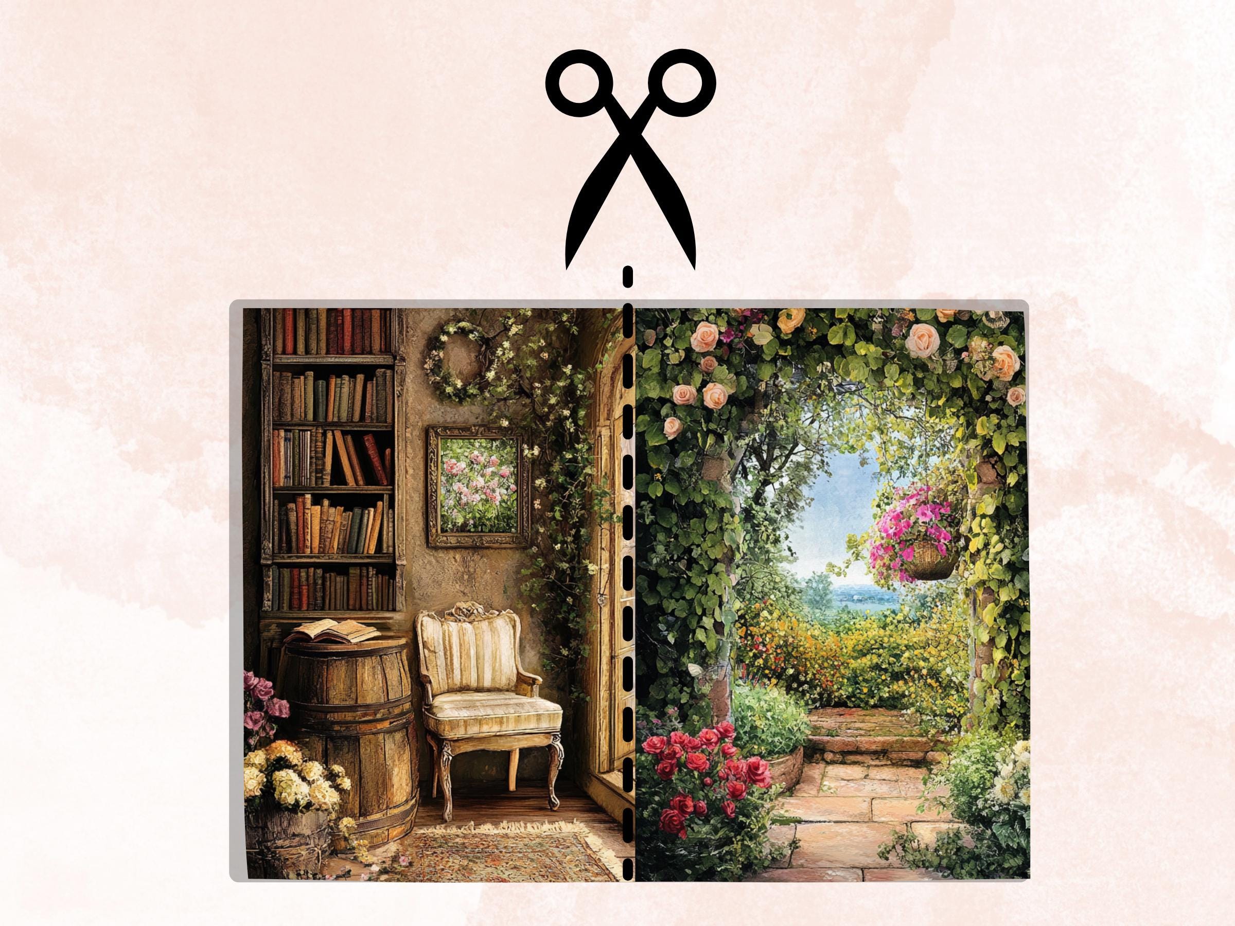 Cozy Garden Corner Junk Journal Kit, Secret Garden Scenes Pages Ephemera, Relaxing Collage Sheet, Scrapbook Paper, Cozy Nook Background