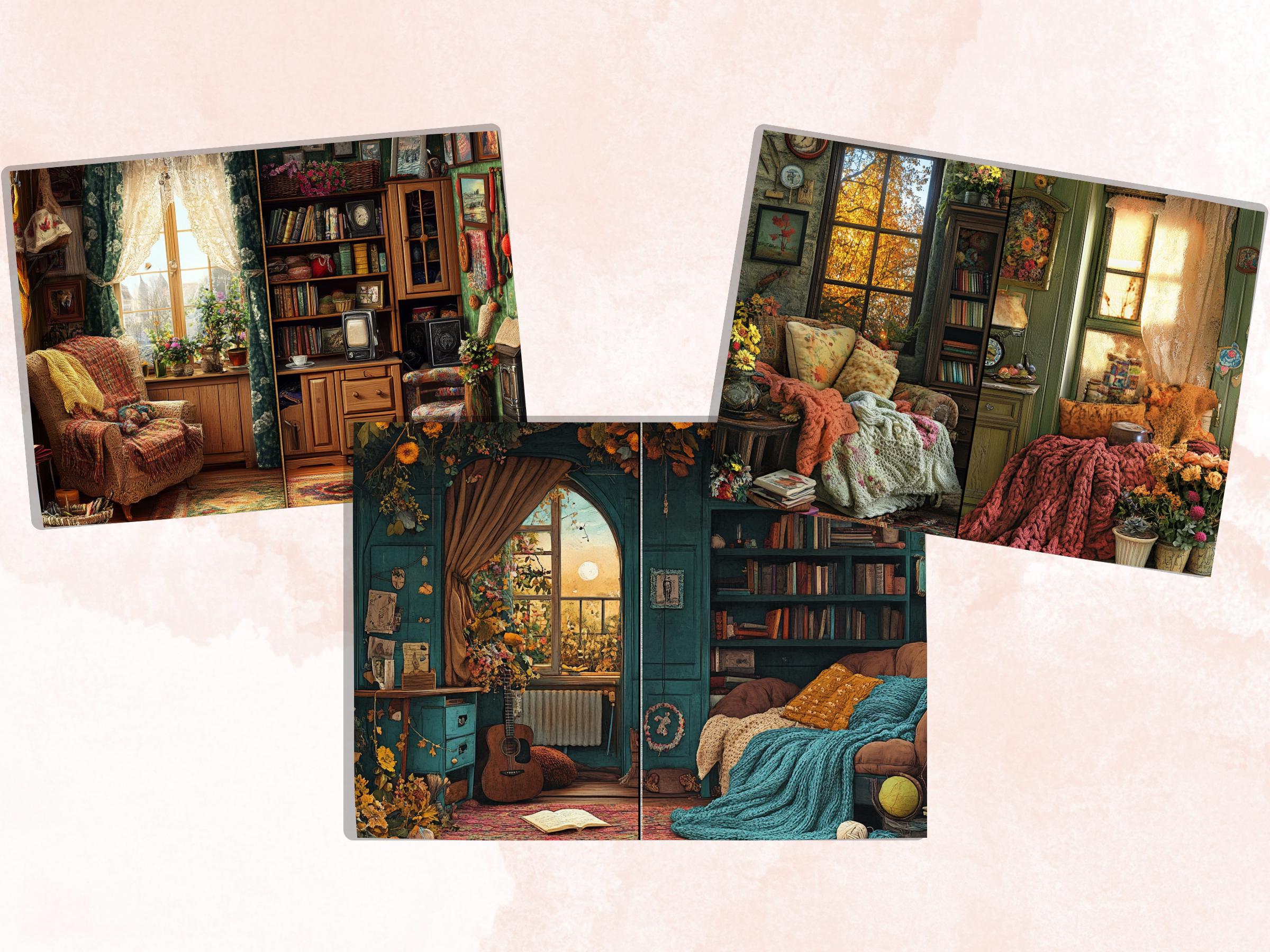 Cozy Knitting Corner Junk Journal Kit, Comfy Knitting Scenes Pages Ephemera, Relaxing Collage Sheet, Scrapbook Paper, Cozy Nook Background