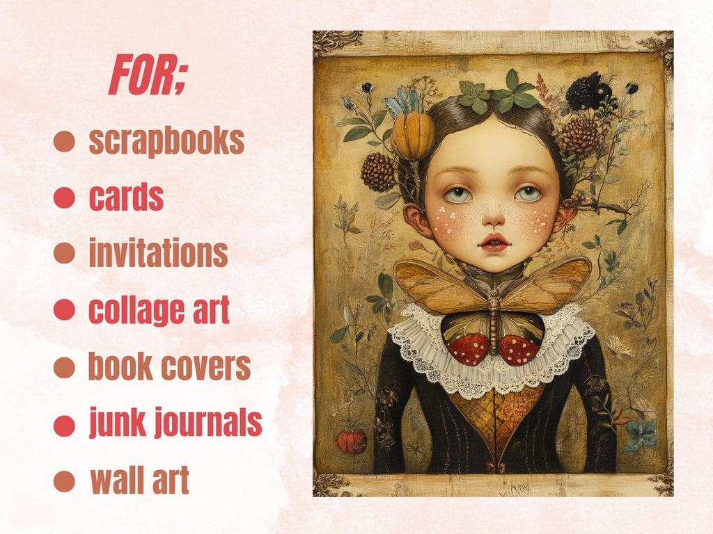 Whimsy Botanical Alchemy Collage Paper, Floral Surreal Mixed Media Sheet, Whimsical Garden Ephemera Image, Quirky Journal, Scrapbook Paper
