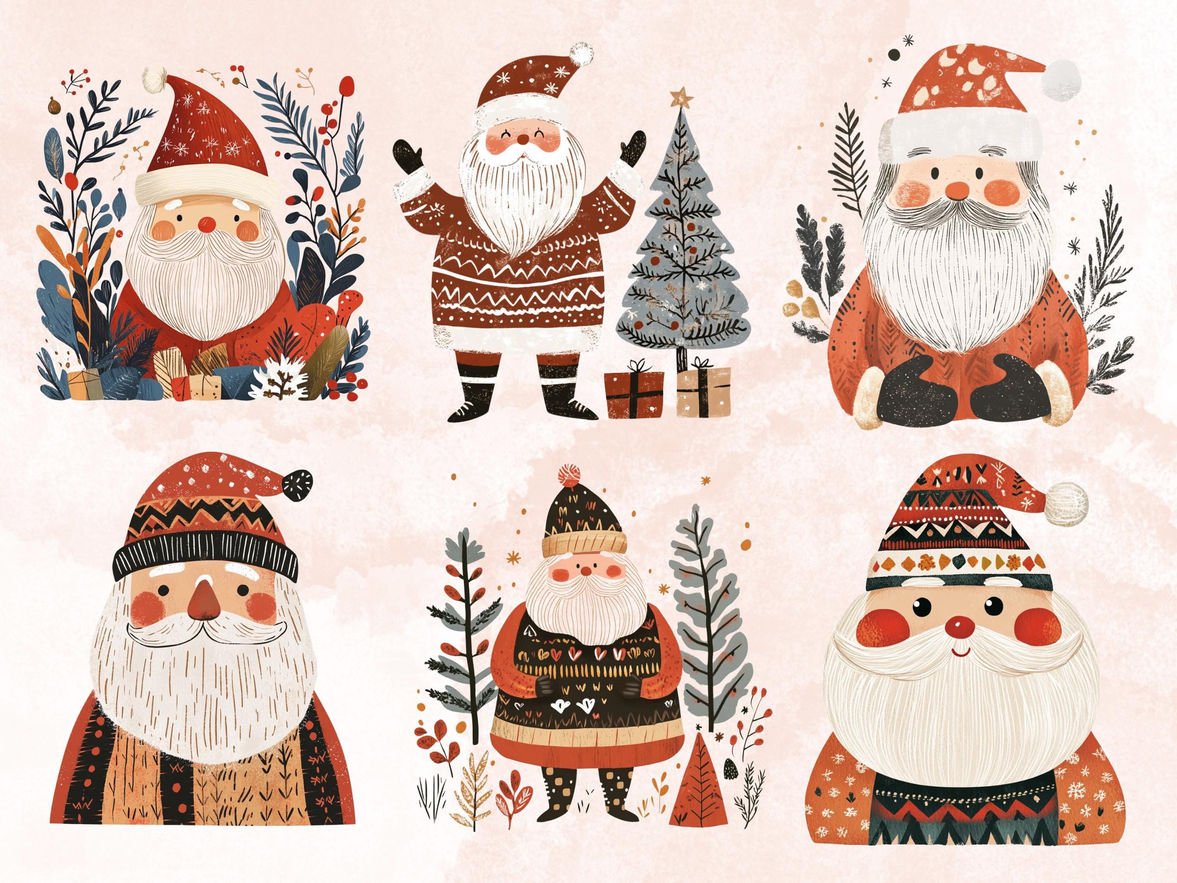 35 PNG Scandinavian Christmas Santa Clipart, Christmas Santa Folk Art Illustrations Clip art, Winter Holiday png, Nordic Xmas Noel Ornaments