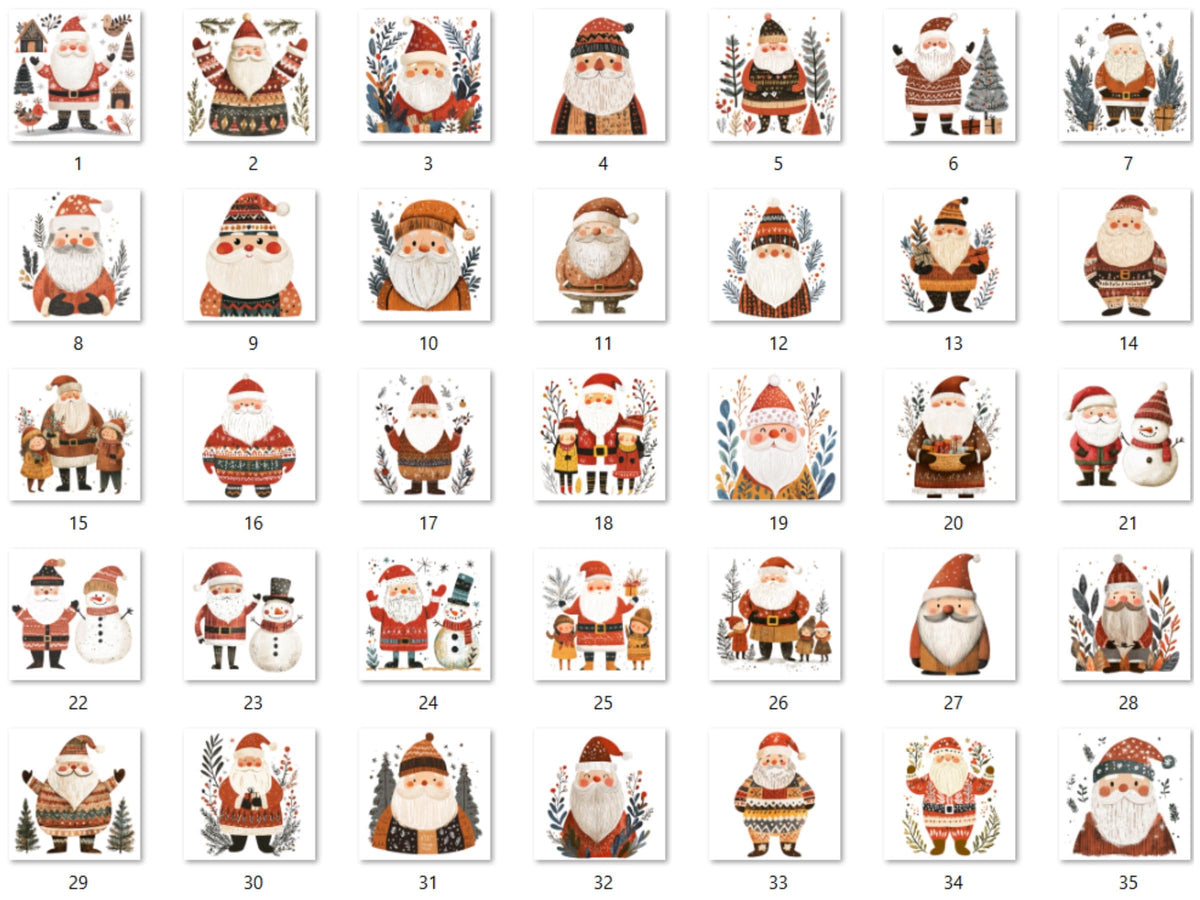 35 PNG Scandinavian Christmas Santa Clipart, Christmas Santa Folk Art Illustrations Clip art, Winter Holiday png, Nordic Xmas Noel Ornaments