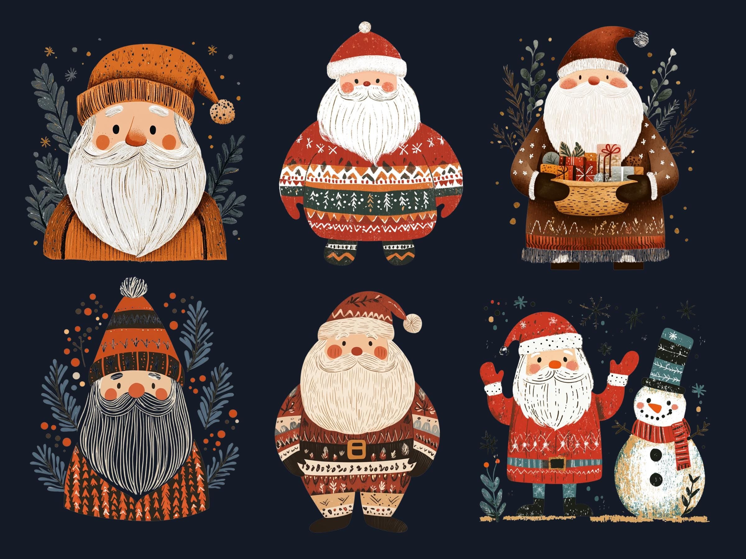 35 PNG Scandinavian Christmas Santa Clipart, Christmas Santa Folk Art Illustrations Clip art, Winter Holiday png, Nordic Xmas Noel Ornaments