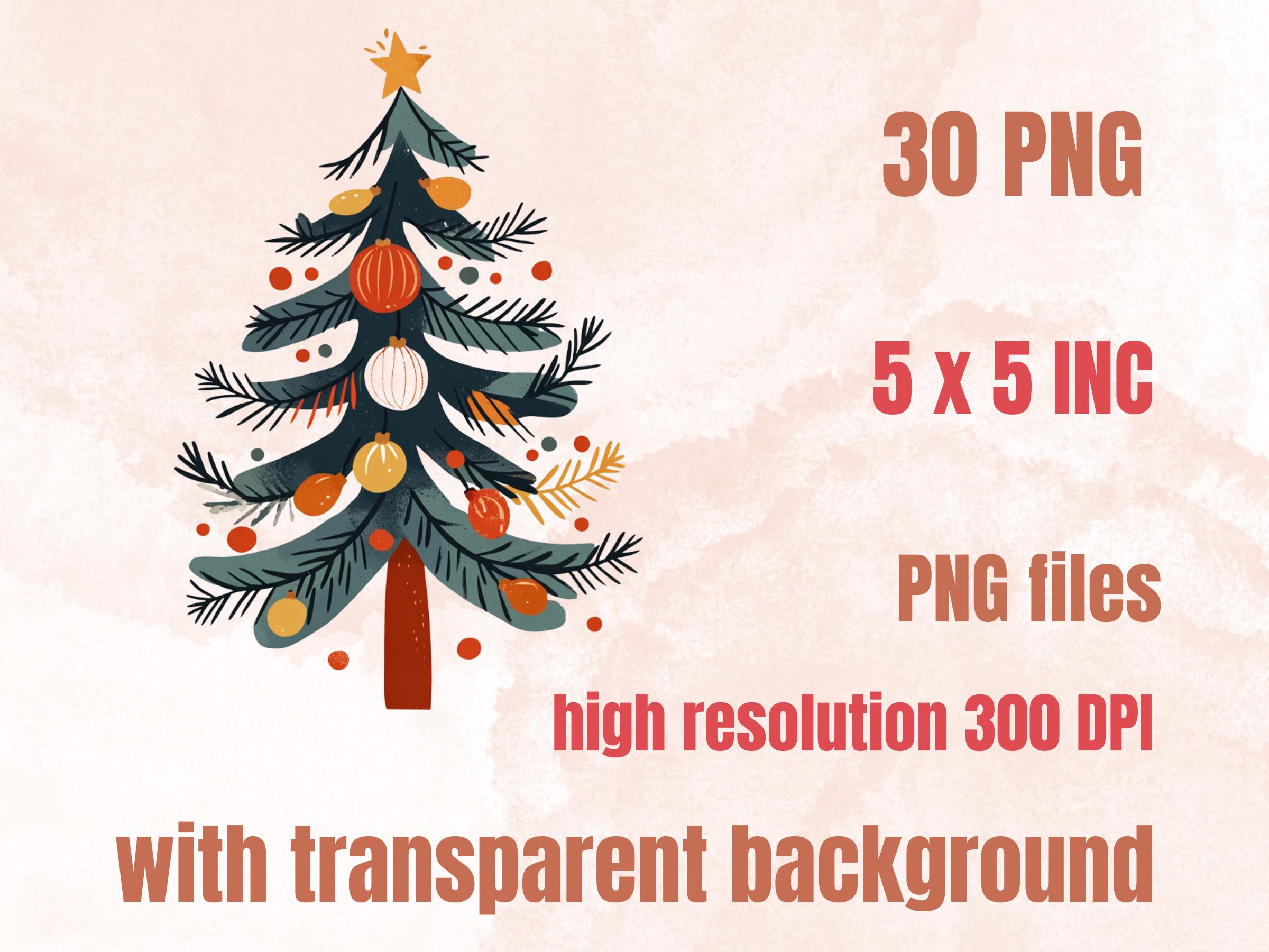 30 PNG Scandinavian Christmas Tree Clipart, Christmas Tree Folk Art Illustrations Clip art, Winter Holiday png, Nordic Xmas Noel Ornaments