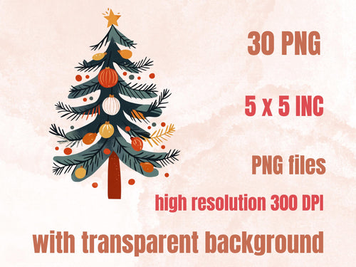 30 PNG Scandinavian Christmas Tree Clipart, Christmas Tree Folk Art Illustrations Clip art, Winter Holiday png, Nordic Xmas Noel Ornaments