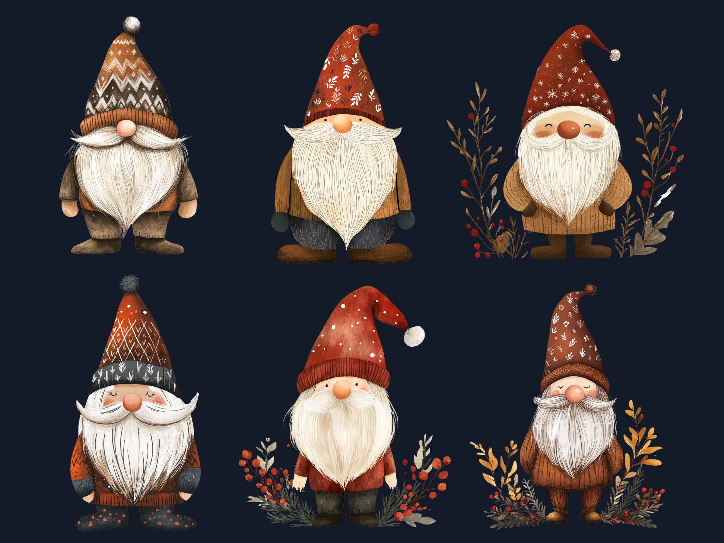 30 PNG Scandinavian Christmas Gnome Clipart, Christmas Gnome Folk Art Illustrations Clip art, Winter Holiday png, Nordic Xmas Noel Ornaments