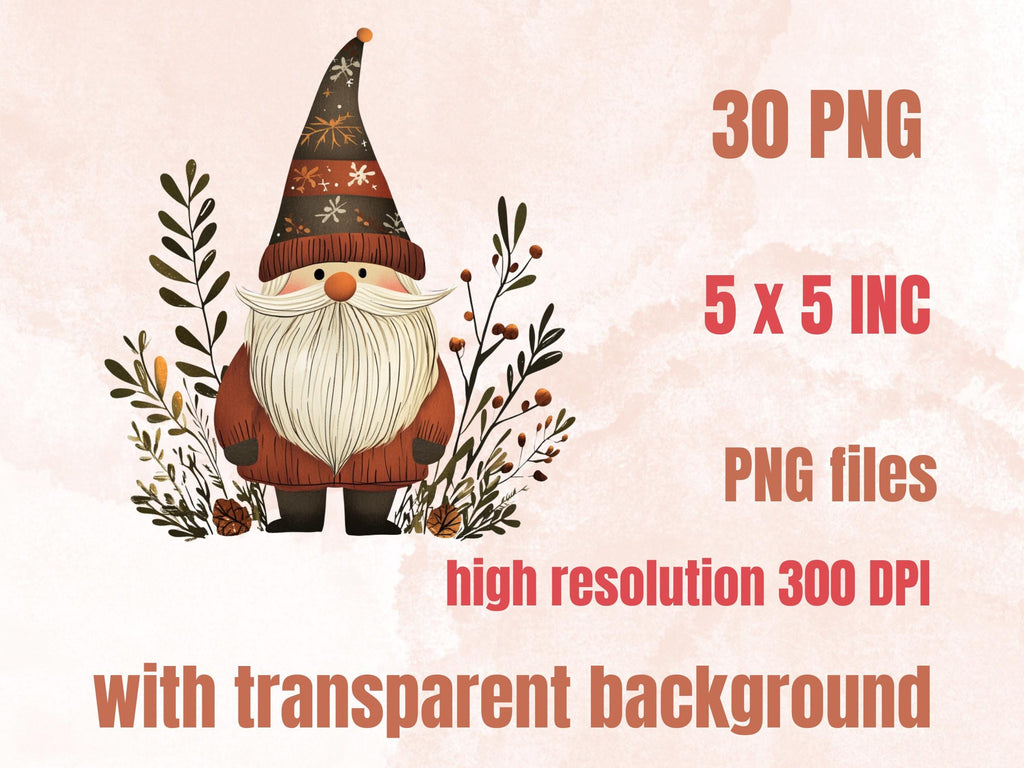 30 PNG Scandinavian Christmas Gnome Clipart, Christmas Gnome Folk Art Illustrations Clip art, Winter Holiday png, Nordic Xmas Noel Ornaments