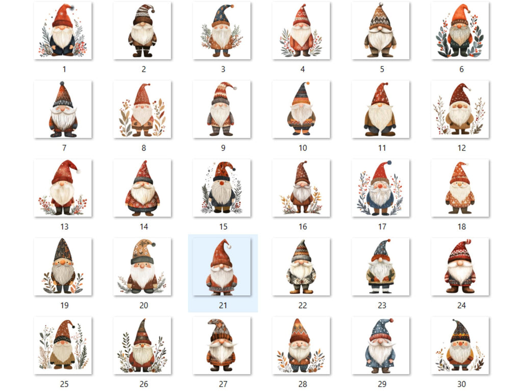 30 PNG Scandinavian Christmas Gnome Clipart, Christmas Gnome Folk Art Illustrations Clip art, Winter Holiday png, Nordic Xmas Noel Ornaments