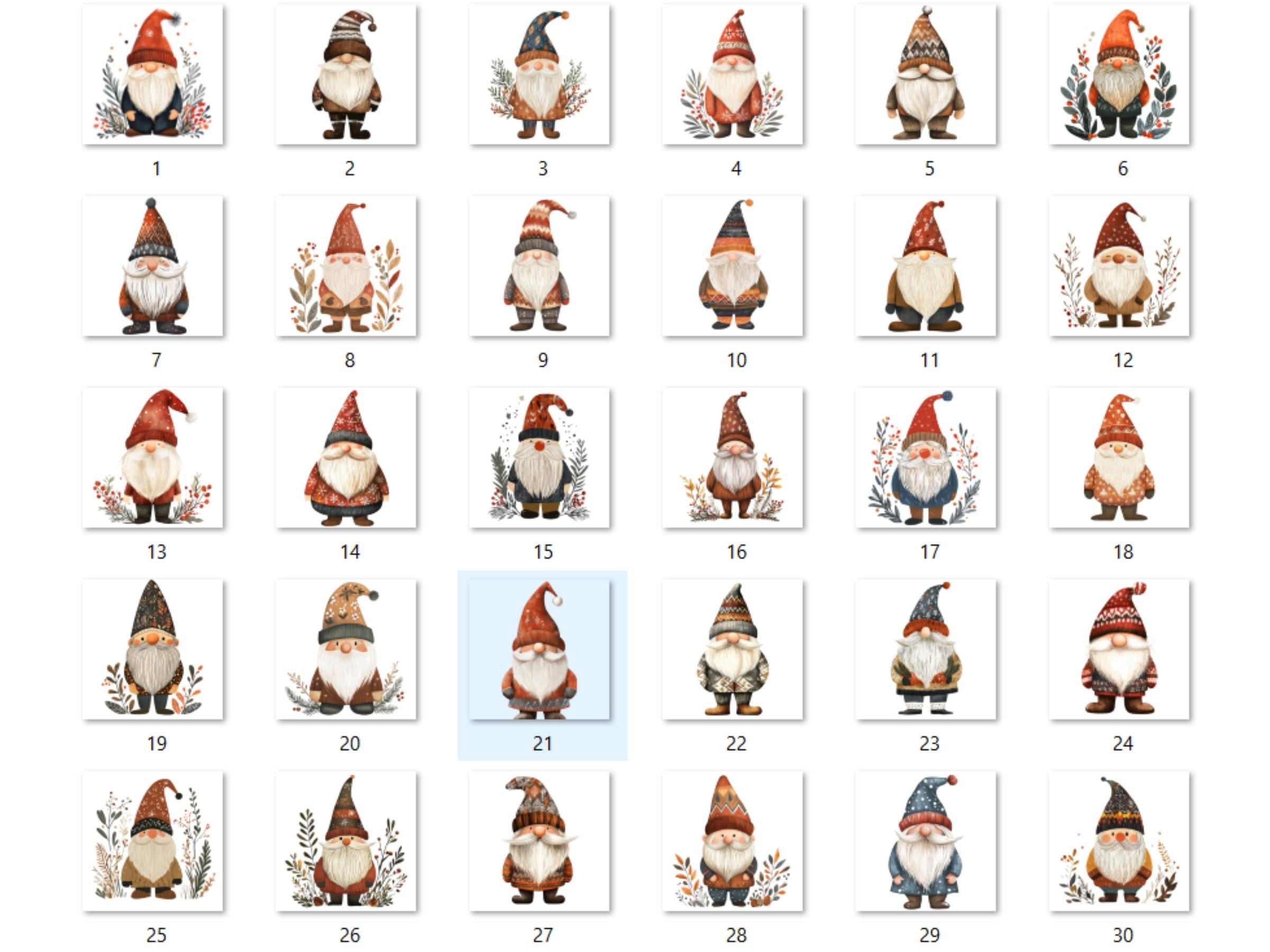 30 PNG Scandinavian Christmas Gnome Clipart, Christmas Gnome Folk Art Illustrations Clip art, Winter Holiday png, Nordic Xmas Noel Ornaments