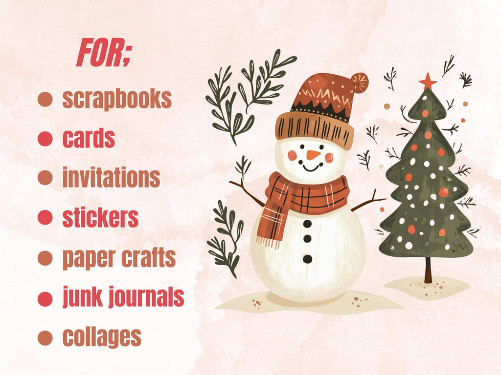 30 PNG Scandinavian Christmas Snowman Clipart, Christmas Folk Art Illustration Clip art, Winter Snowman png, Nordic Xmas Noel Ornament