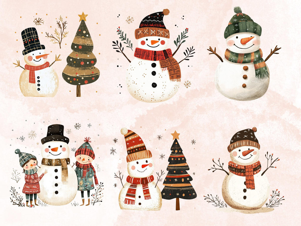 30 PNG Scandinavian Christmas Snowman Clipart, Christmas Folk Art Illustration Clip art, Winter Snowman png, Nordic Xmas Noel Ornament