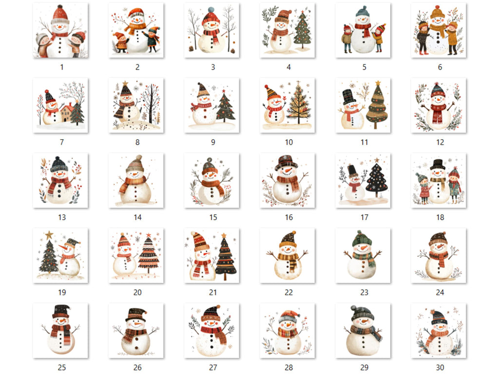 30 PNG Scandinavian Christmas Snowman Clipart, Christmas Folk Art Illustration Clip art, Winter Snowman png, Nordic Xmas Noel Ornament