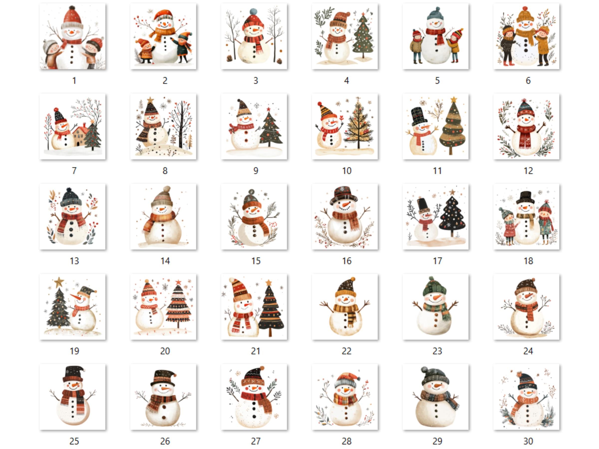 30 PNG Scandinavian Christmas Snowman Clipart, Christmas Folk Art Illustration Clip art, Winter Snowman png, Nordic Xmas Noel Ornament