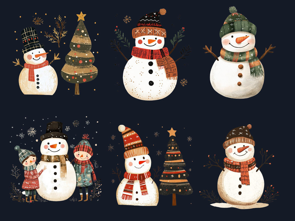 30 PNG Scandinavian Christmas Snowman Clipart, Christmas Folk Art Illustration Clip art, Winter Snowman png, Nordic Xmas Noel Ornament