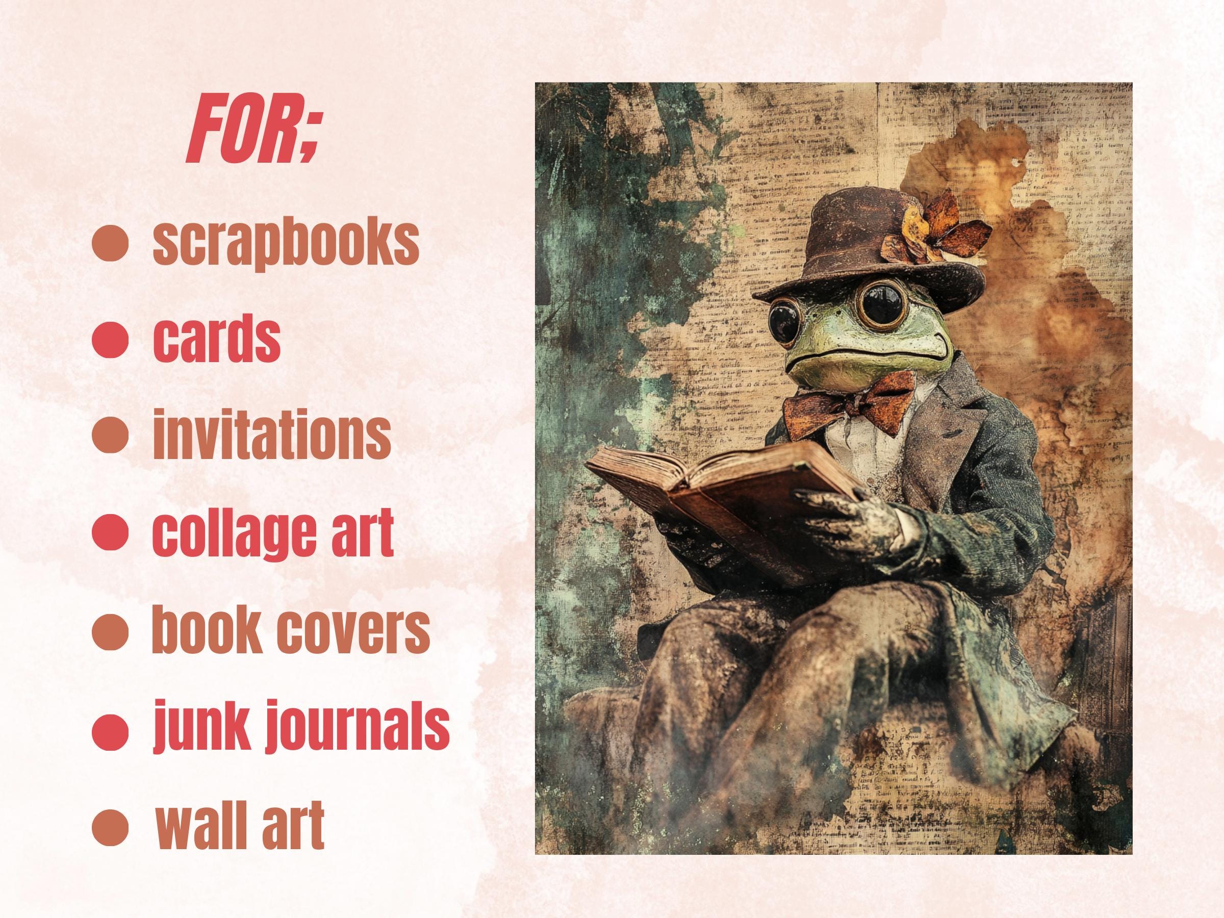Whimsy Faded Poetry Collage Paper, Surreal Grunge Art Mixed Media Sheet, Whimsical Ephemera Images, Quirky Junk Journal, Scrapbook Paper