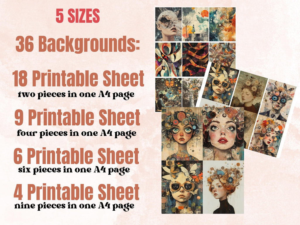 Whimsy Harmonic Chaos Collage Paper, Surreal Quirky Art Mixed Media Sheet, Whimsical Ephemera Images, Quirky Junk Journal, Scrapbook Paper