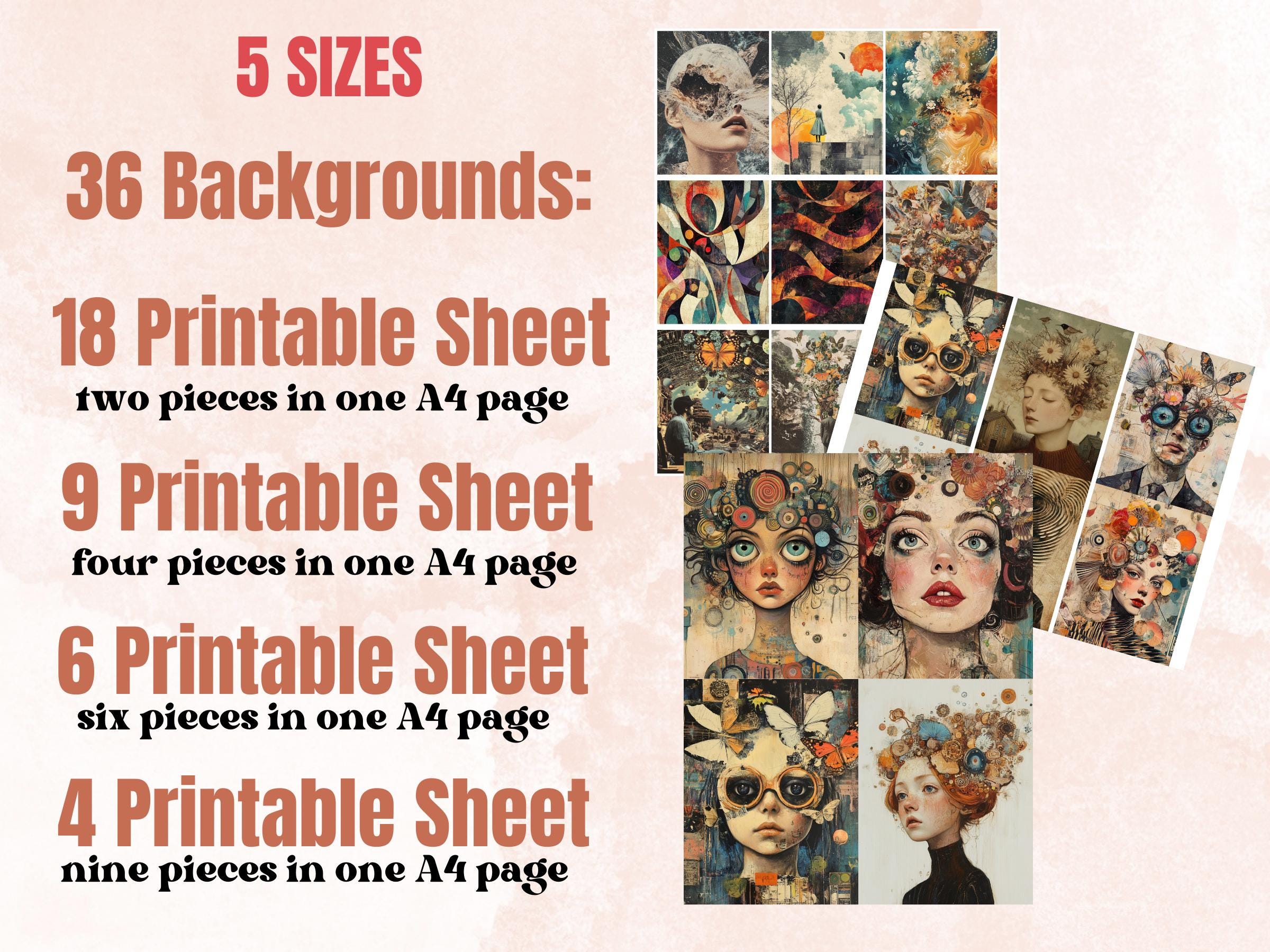 Whimsy Harmonic Chaos Collage Paper, Surreal Quirky Art Mixed Media Sheet, Whimsical Ephemera Images, Quirky Junk Journal, Scrapbook Paper