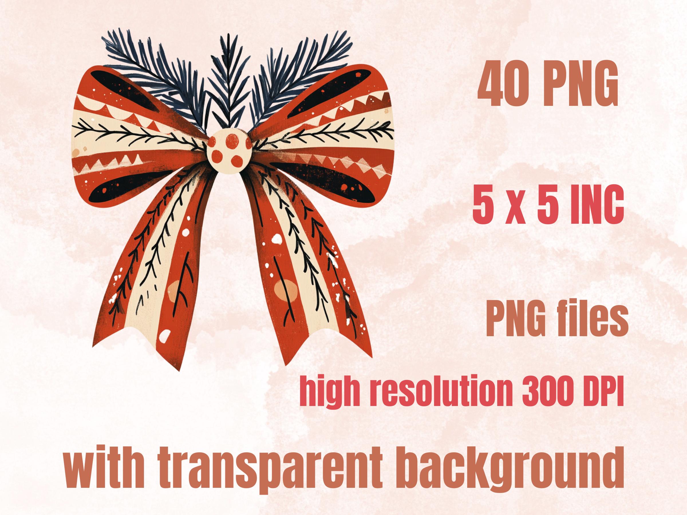 40 PNG Scandinavian Christmas Bows Clipart, Christmas Folk Art Illustration Clip art, Winter Coquette Bow png, Nordic Xmas Noel Ornament