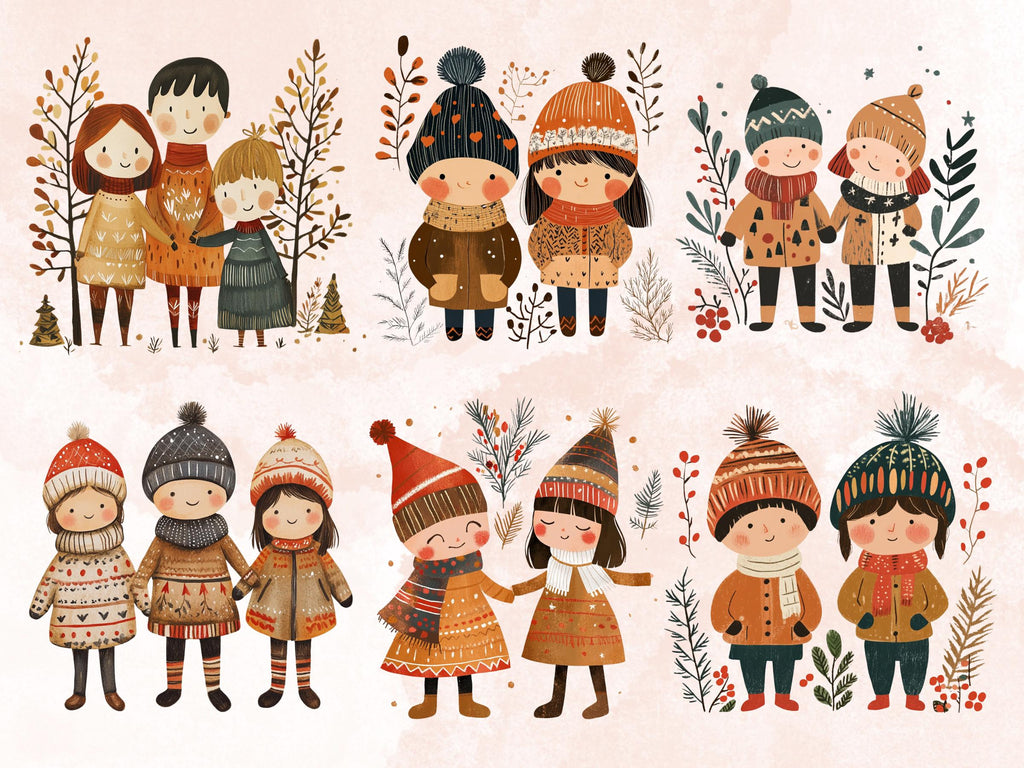 30 PNG Scandinavian Christmas Kids Clipart, Christmas Couple Folk Art Illustration Clip art, Cute Winter Xmas png, Nordic Xmas Noel Ornament