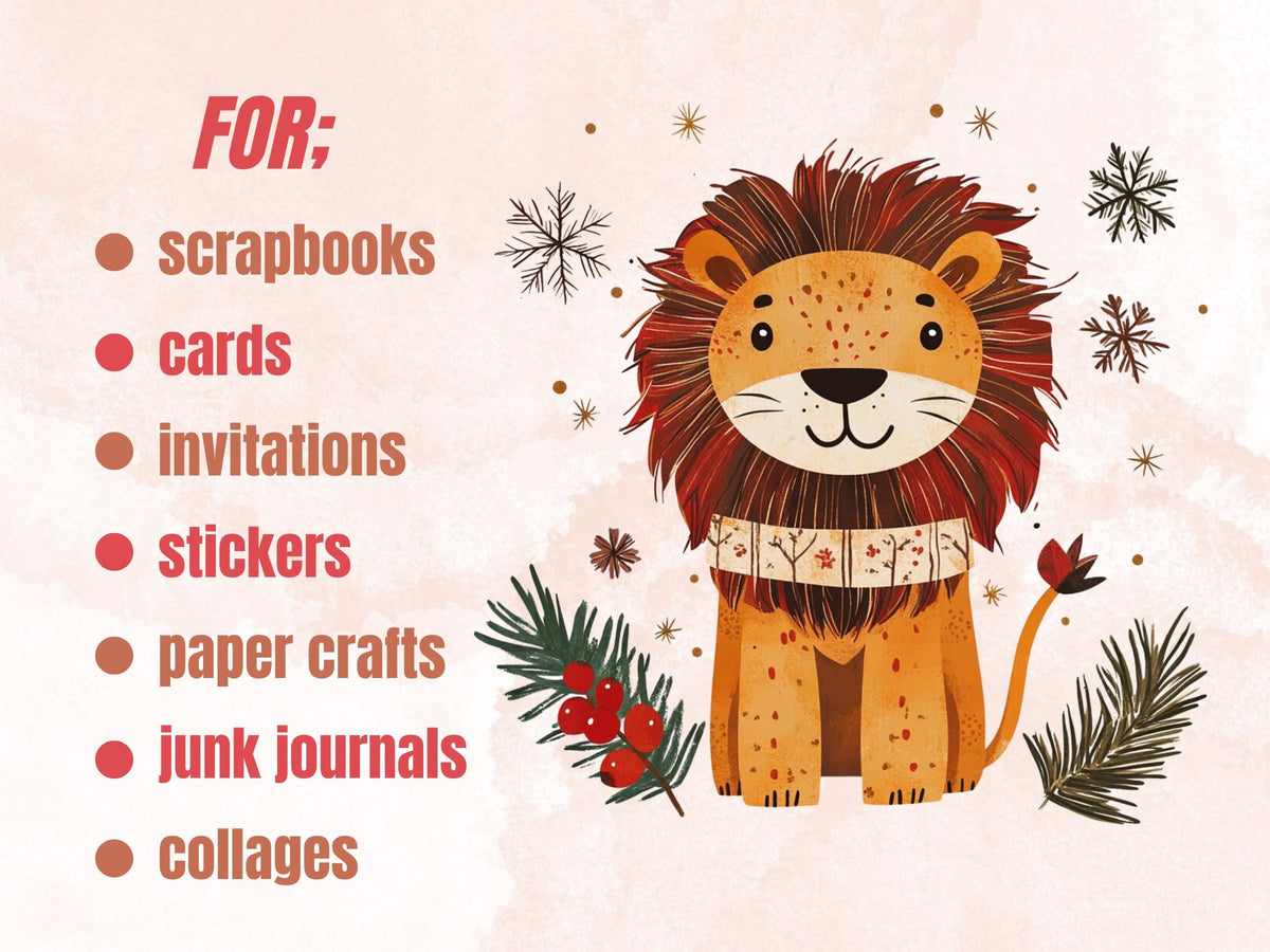45 PNG Scandinavian Christmas Animals Clipart, Christmas Animal Folk Art Illustration Clip art, Winter Xmas png, Nordic Xmas Noel Ornament