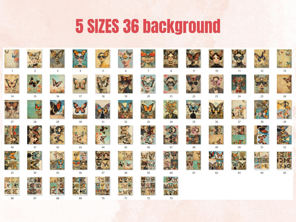 Whimsy Butterfly Collage Paper, Surreal Art Mixed Media Sheet, Whimsical Ephemera Images, Quirky Junk Journal, Butterfly Scrapbook Paper