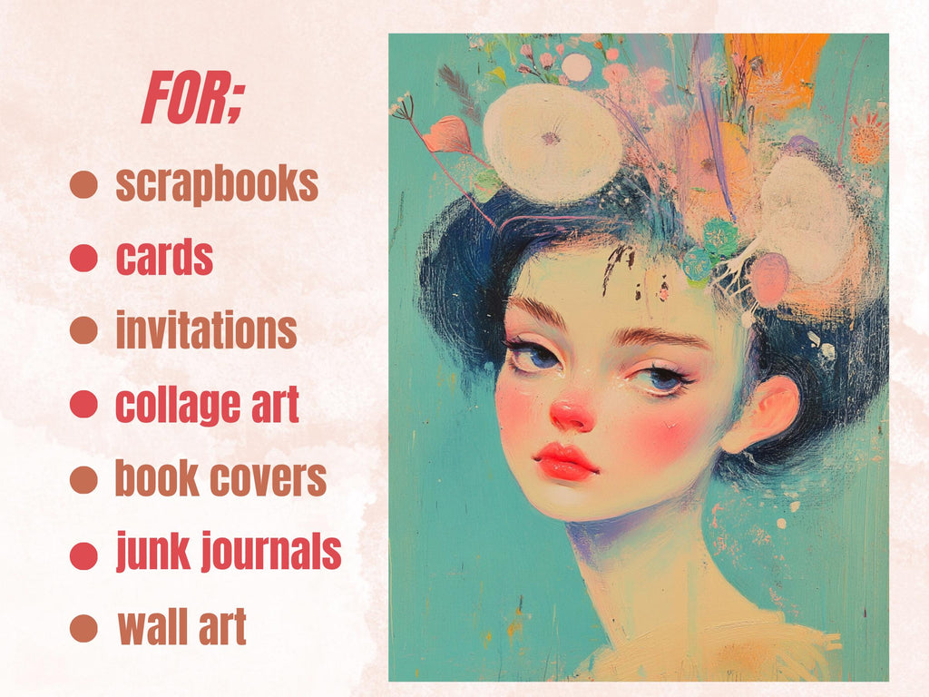 Whimsy Pastel Collage Paper, Pastel Surreal Art Mixed Media Sheet, Whimsical Ephemera Images, Quirky Junk Journal, Pastel Scrapbook Paper