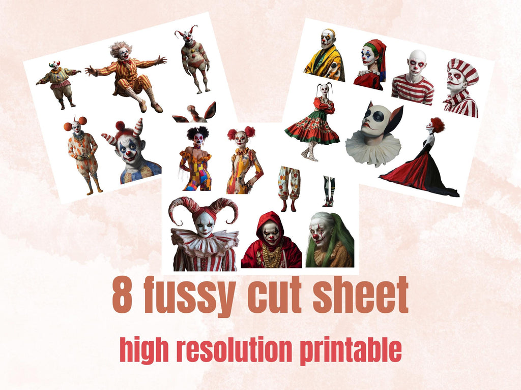 Pelicular Circus Collage Elements Kit, Whimsical Circus Fussy Cut, Quirky Circus People Clipart, Junk Journal Clipart + Background Bundle
