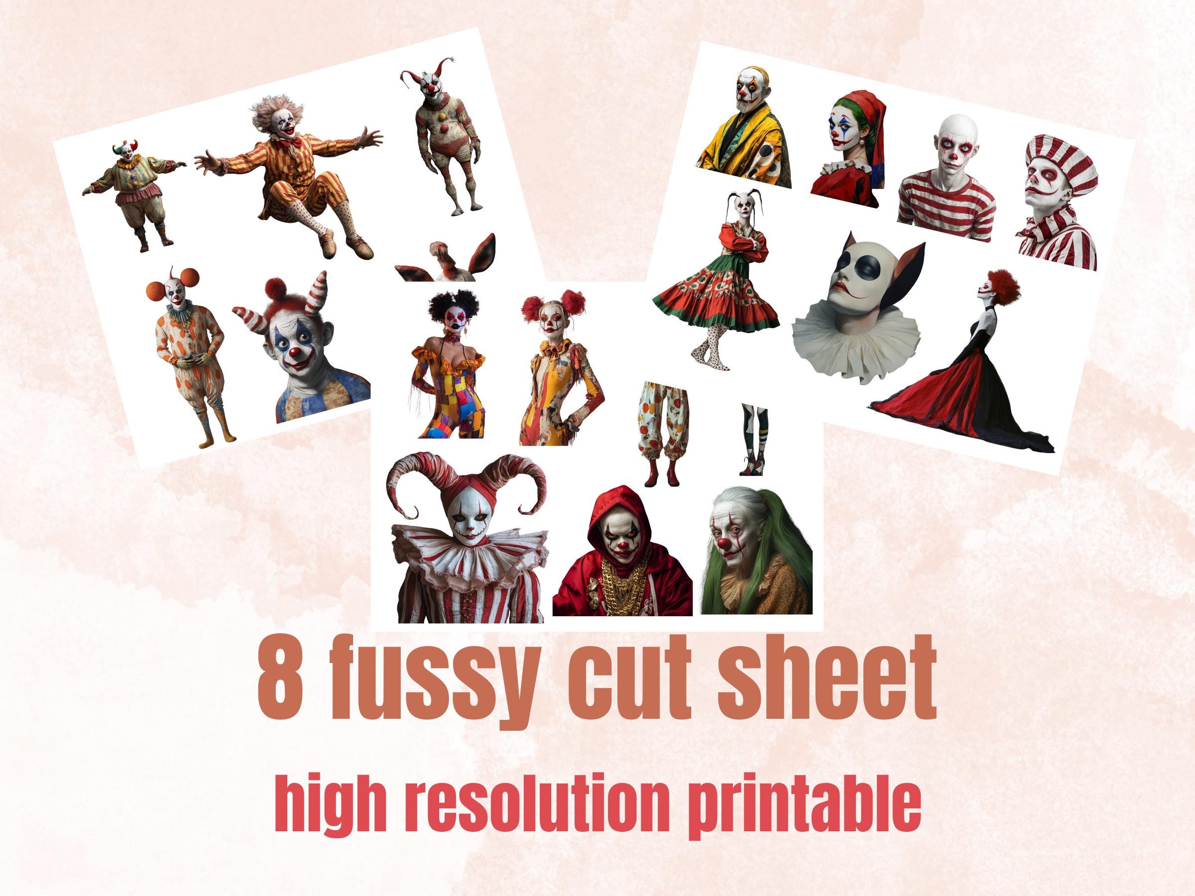 Pelicular Circus Collage Elements Kit, Whimsical Circus Fussy Cut, Quirky Circus People Clipart, Junk Journal Clipart + Background Bundle