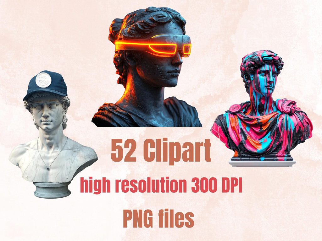 Hellenistic Dream Collage Elements Kit, Whimsy Antique Statue Clipart, Whimsical Surreal Fussy Cut, Junk Journal Clipart + Background Bundle