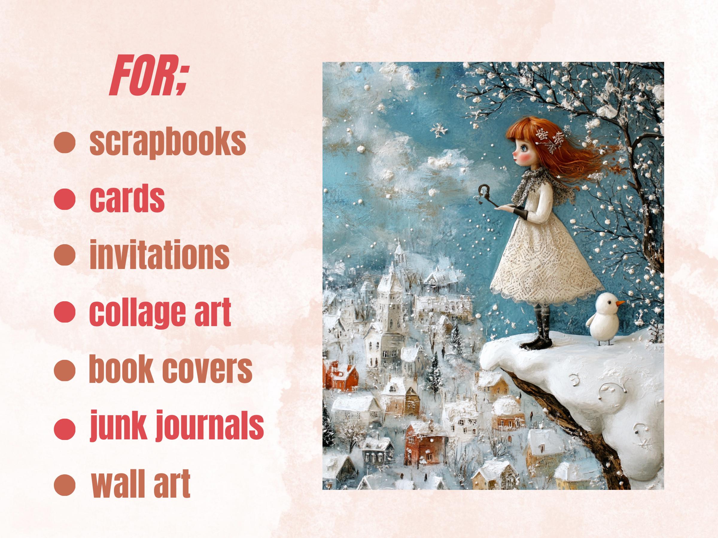 Whimsy Winter Collage Paper Kit, Surreal Winter Mixed Media Art Sheet, Whimsical Snowy Ephemera Images, Quirky Junk Journal, Scrapbook Paper