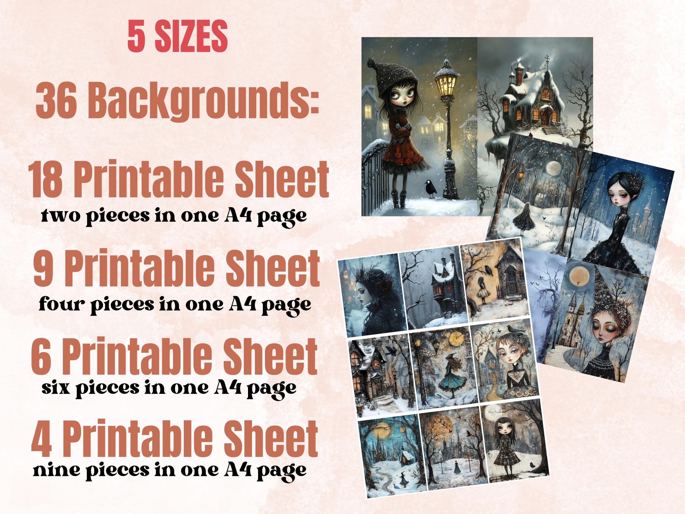 Whimsy Gothic Winter Collage Paper Kit, Surreal Winter Mixed Media Art, Whimsical Gothic Ephemera Images, Gothic Journal, Scrapbook Paper