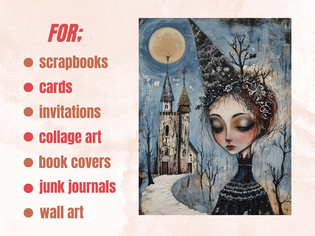 Whimsy Gothic Winter Collage Paper Kit, Surreal Winter Mixed Media Art, Whimsical Gothic Ephemera Images, Gothic Journal, Scrapbook Paper