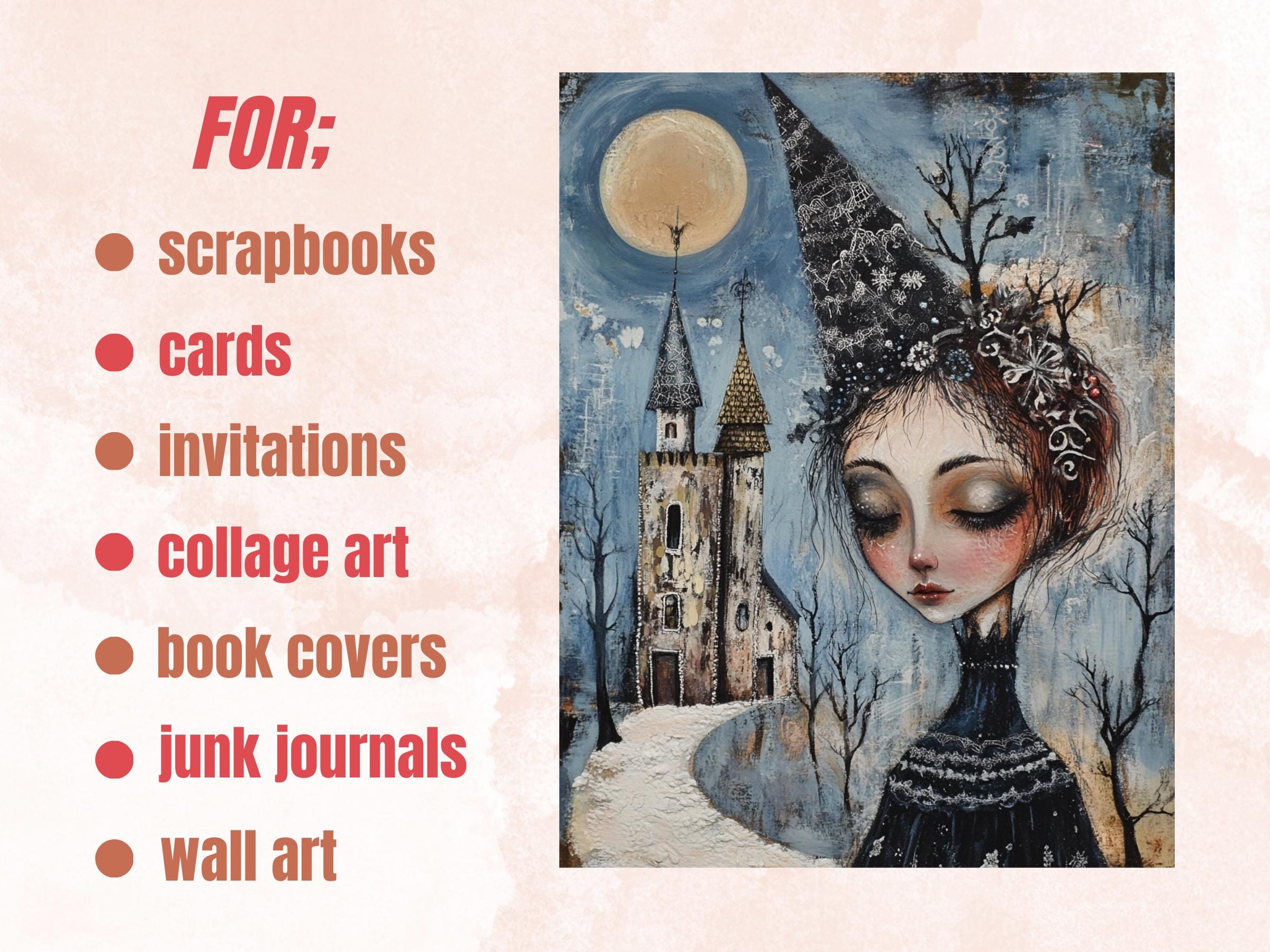 Whimsy Gothic Winter Collage Paper Kit, Surreal Winter Mixed Media Art, Whimsical Gothic Ephemera Images, Gothic Journal, Scrapbook Paper