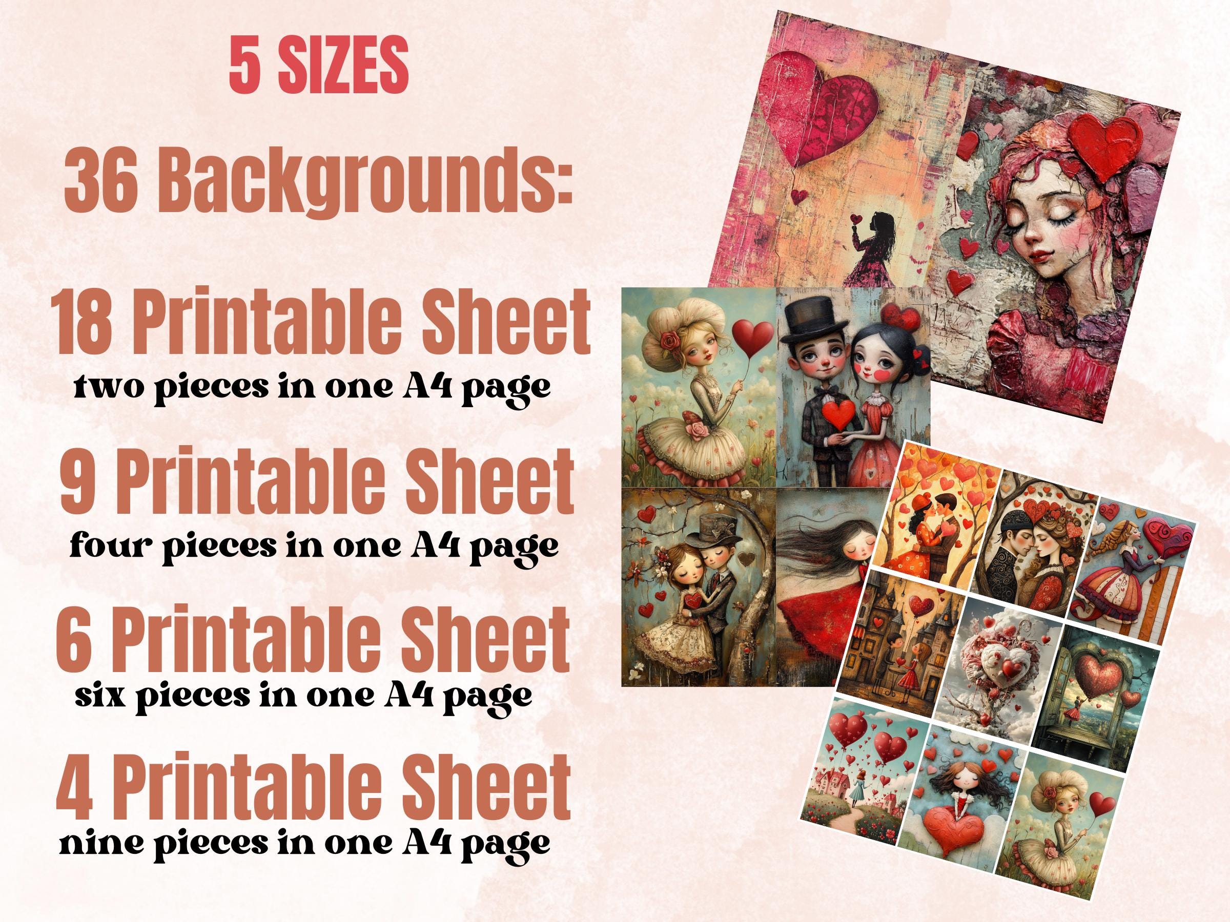 Whimsy of Love Collage Paper Kit, Valentines Day Mixed Media Art, Whimsical Romantic Ephemera Images, Surreal Junk Journal, Scrapbook Paper